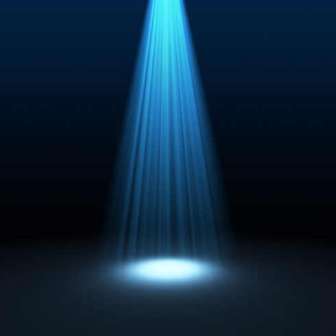 Blue spotlight isolated on black background in technology concept, illustration.